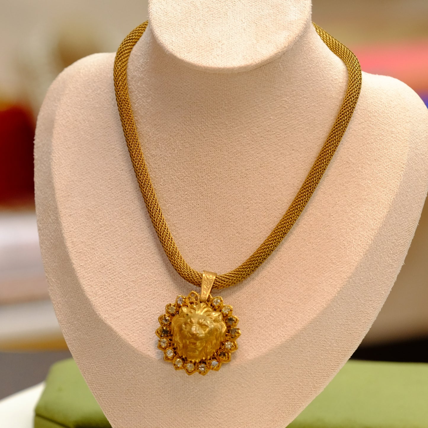 Miriam Haskell Lion Pendant Necklace 1970s