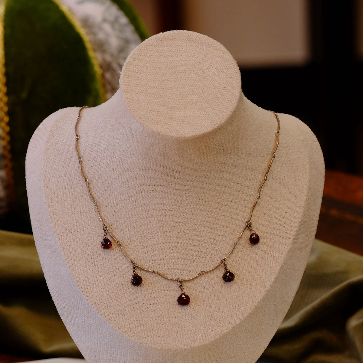Silver Garnet Dangle Necklace