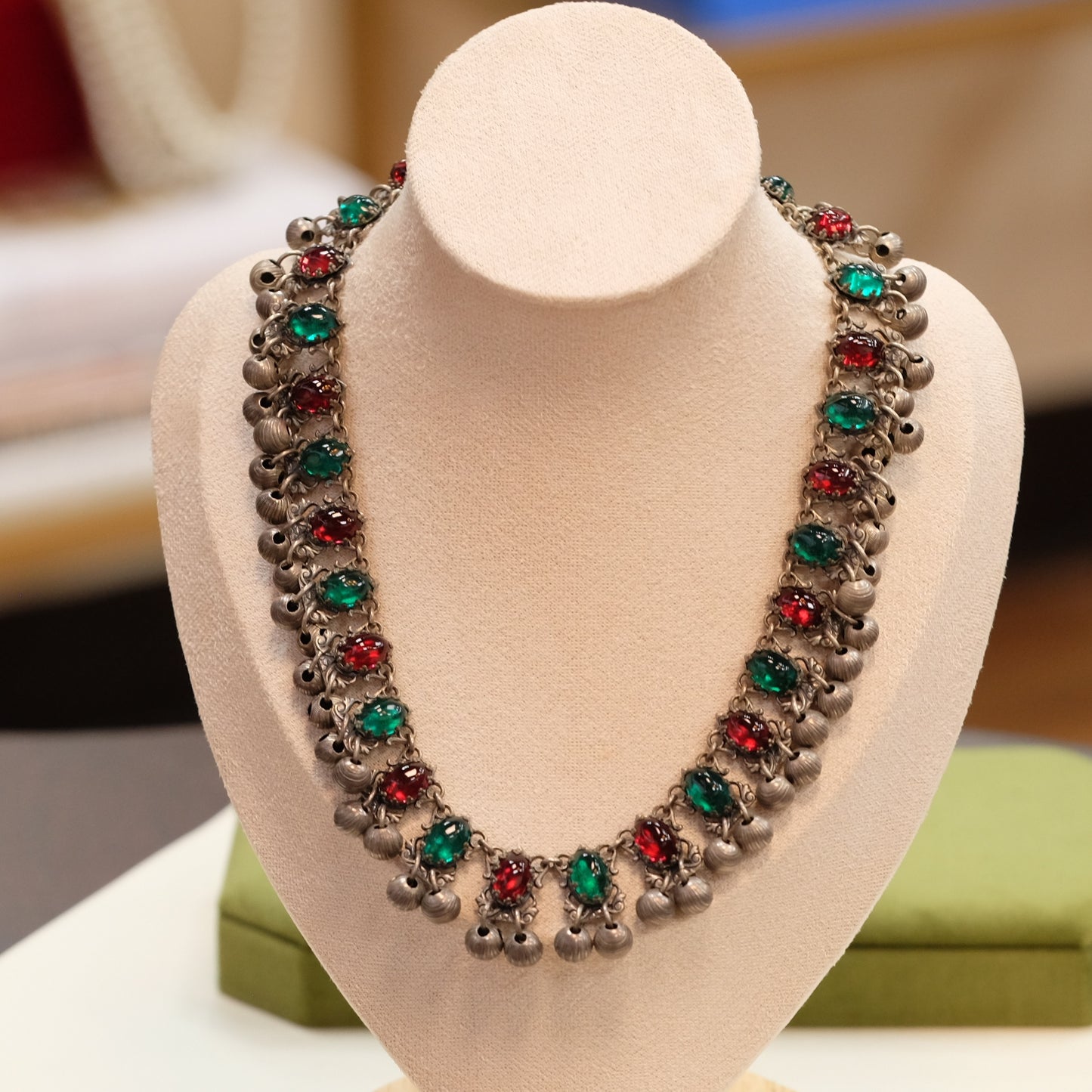 Art Deco Glass collar with red and green cabochons 1930s