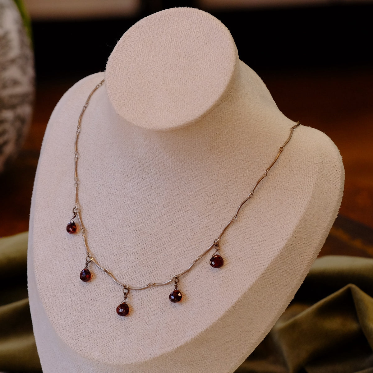 Silver Garnet Dangle Necklace