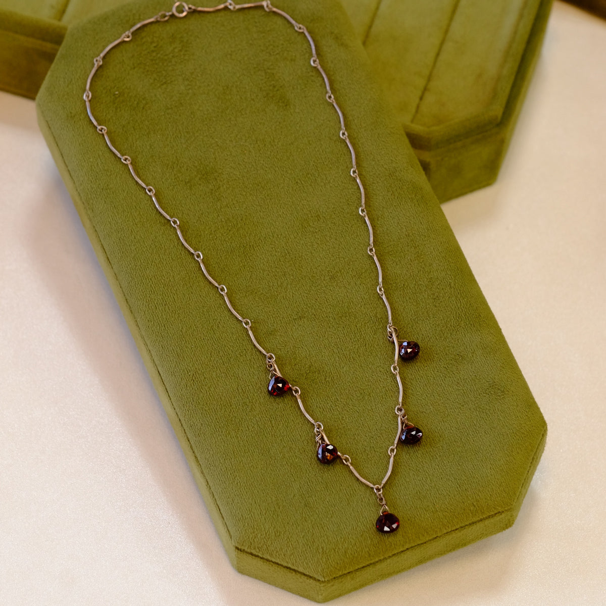 Silver Garnet Dangle Necklace