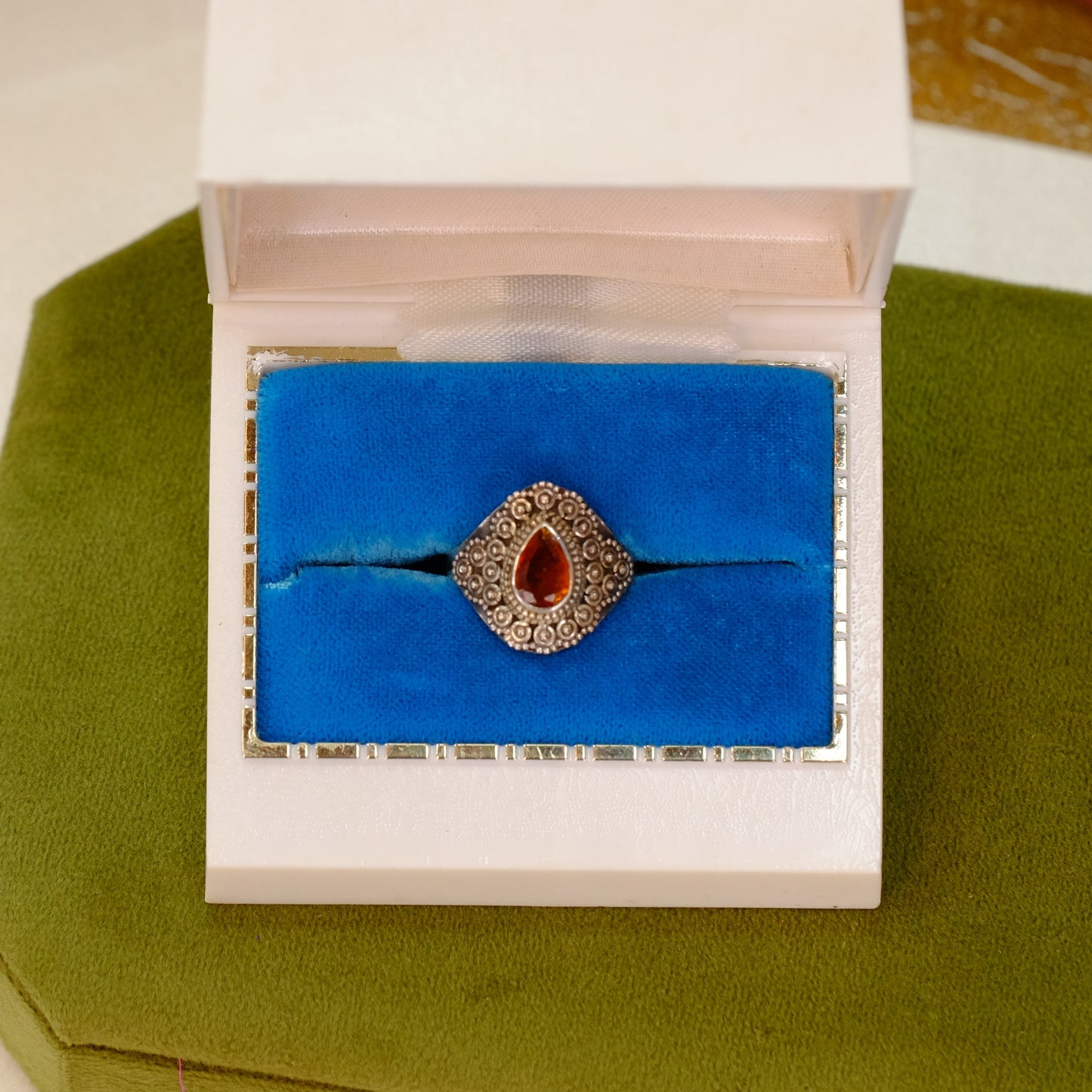 Vintage Silver Tear Drop Topaz Ring