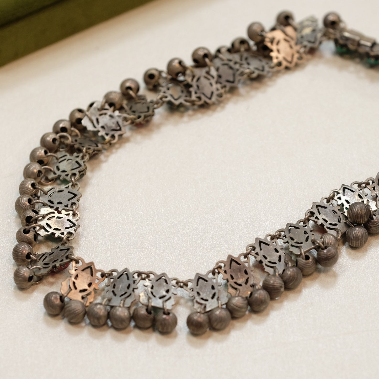 Art Deco Glass collar with red and green cabochons 1930s