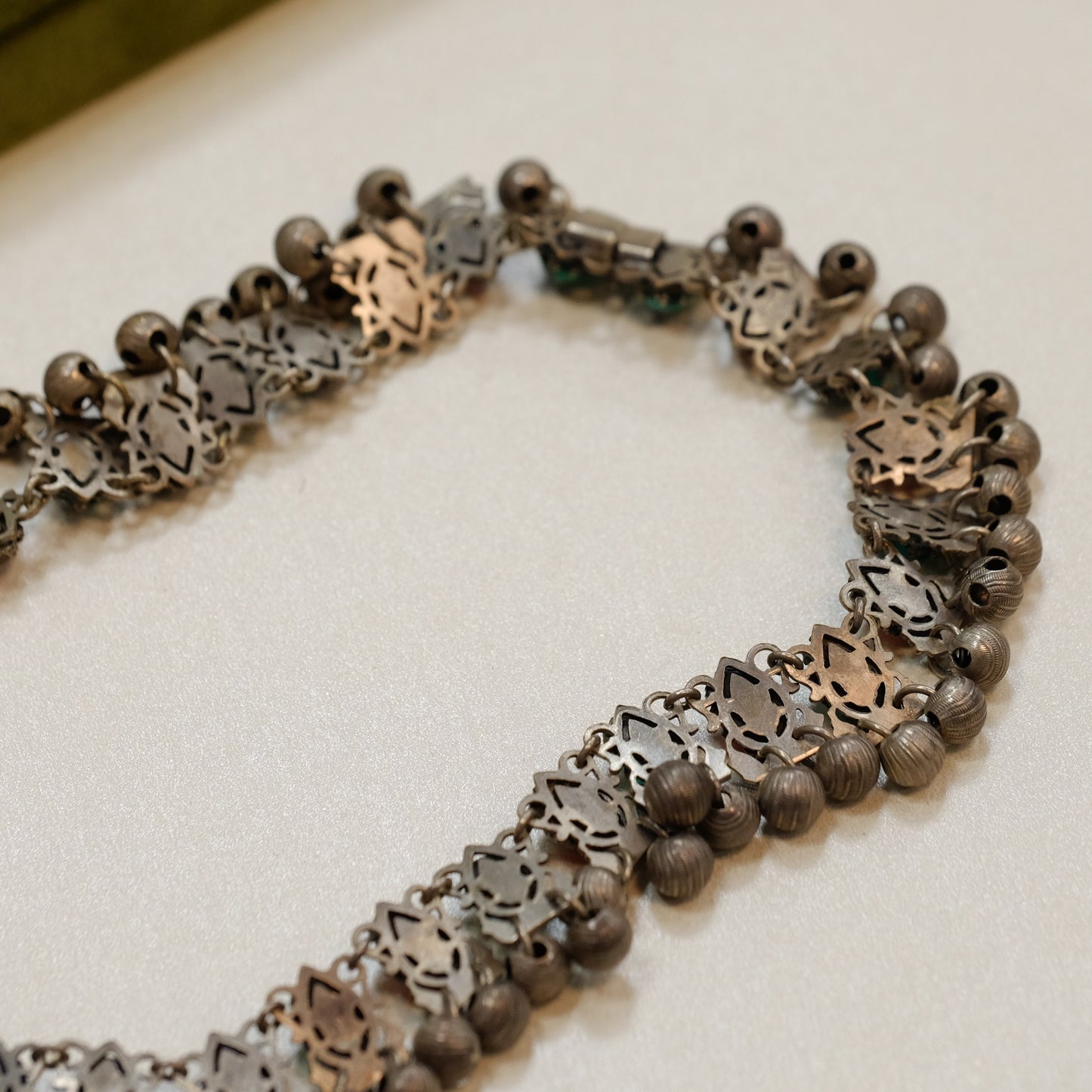 Art Deco Glass collar with red and green cabochons 1930s