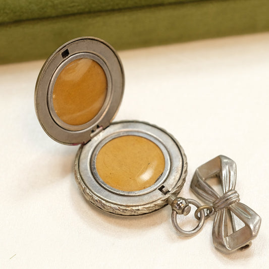 Vintage Enamel Locket with bow pin 1930s