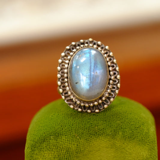 Silver Oval Large Labradorite Ring