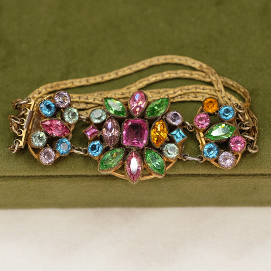 Vintage Pastel Bracelet with 5 strand chain 1940s