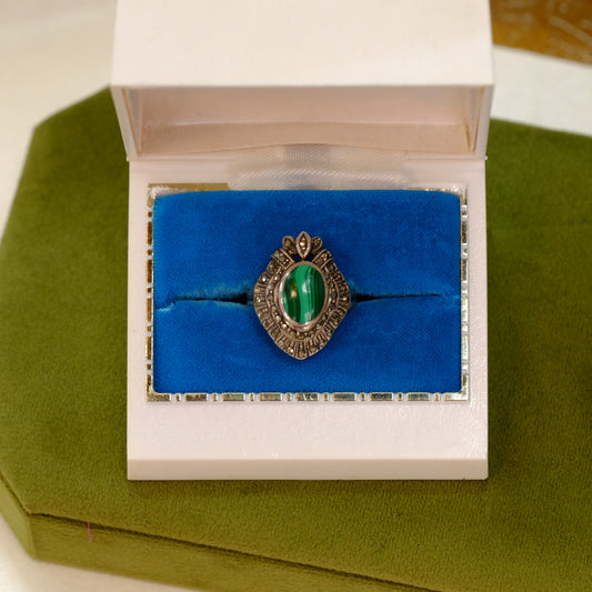 Silver Malachite Marcasite Ring
