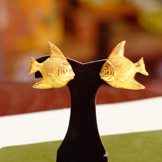 Vintage Les Bernard Designer Fish Clip on earrings 1980s