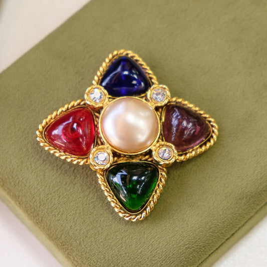 Vintage Chanel Gripoix Brooch with original box 1990s
