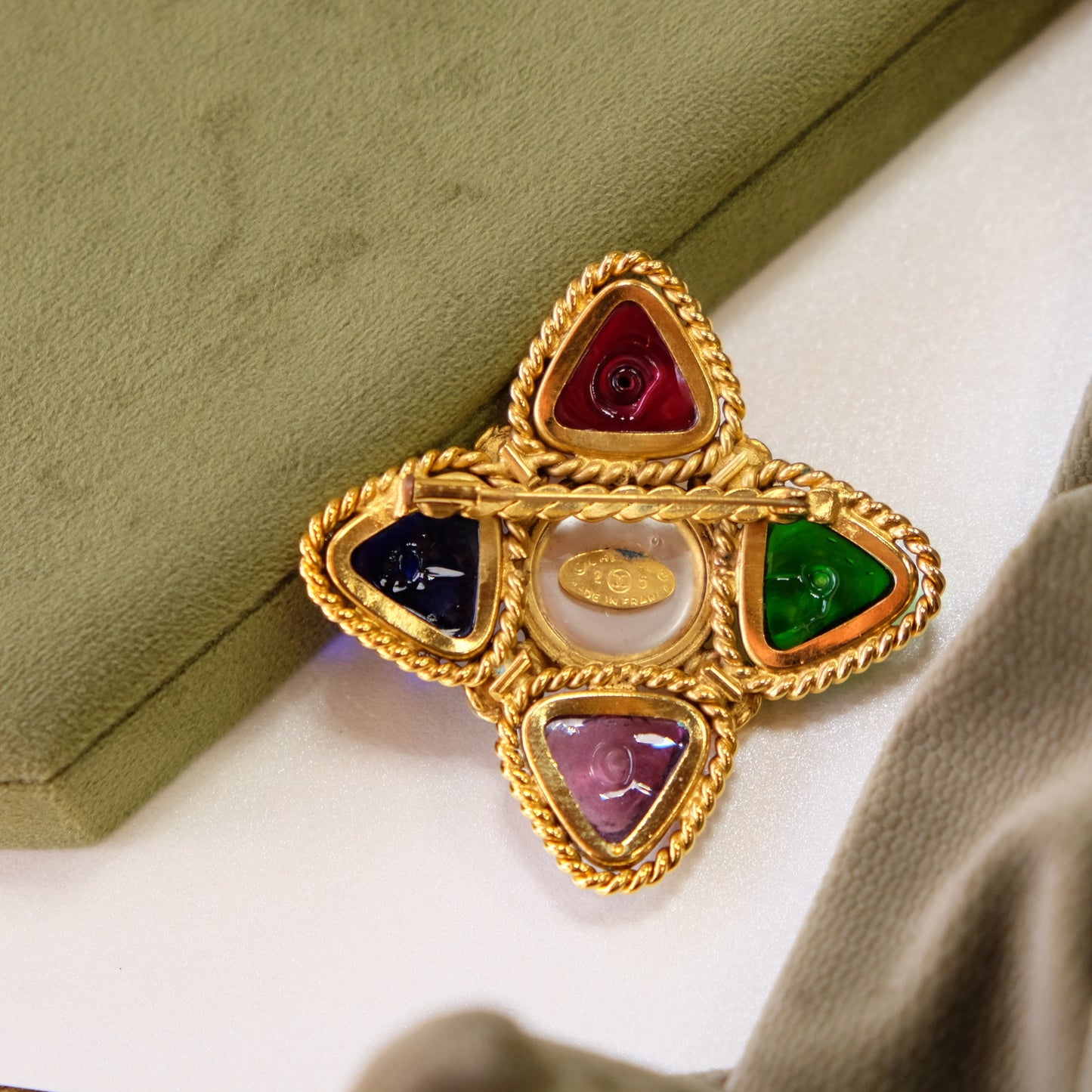 Vintage Chanel Gripoix Brooch with original box 1990s