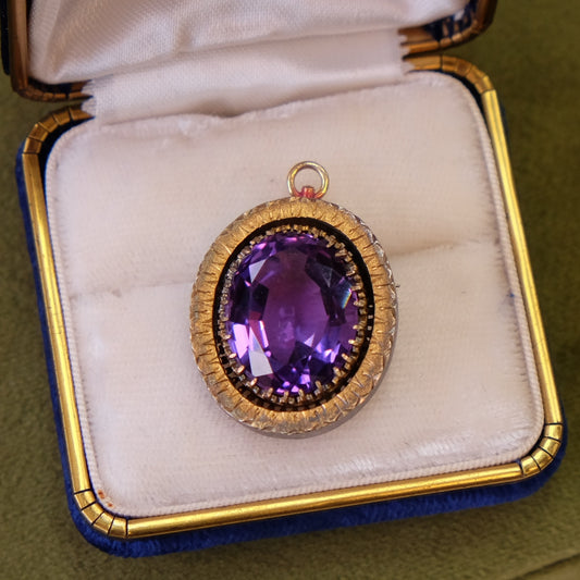 Antique Amethyst Pendant with 14K setting and Gold Plated Frame