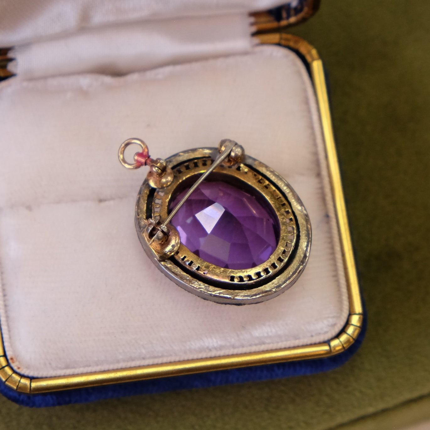 Antique Amethyst Pendant with 14K setting and Gold Plated Frame