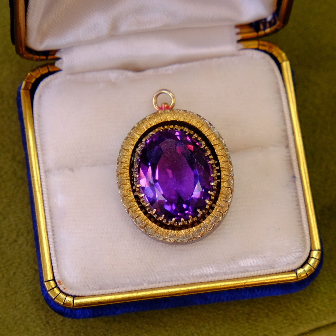 Antique Amethyst Pendant with 14K setting and Gold Plated Frame
