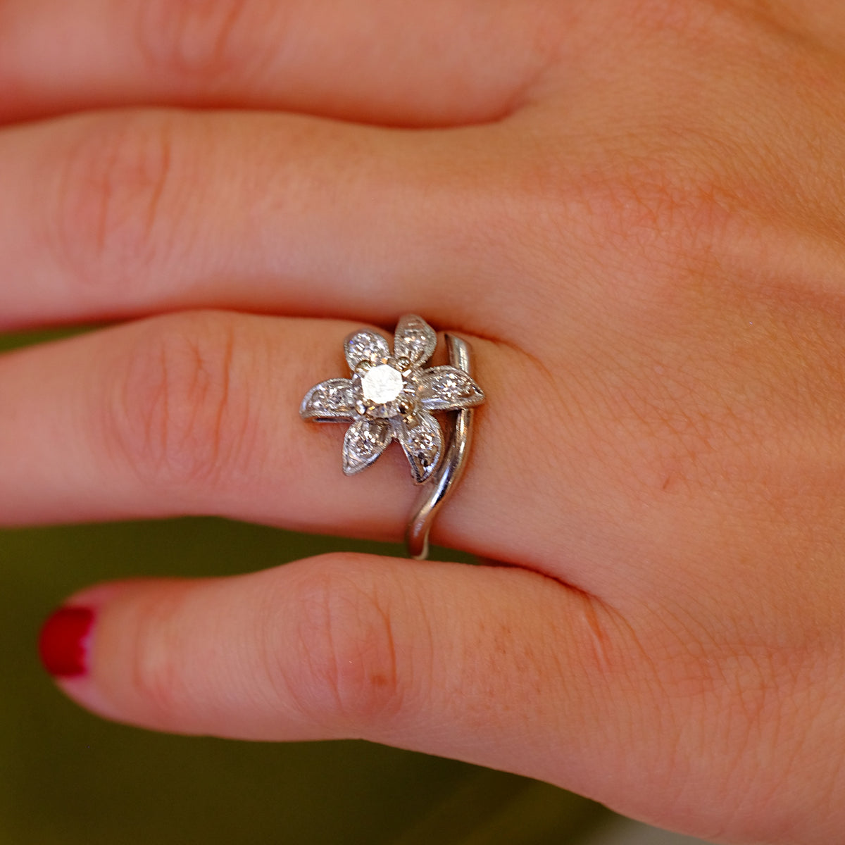 Platinum and Diamond Flower Ring