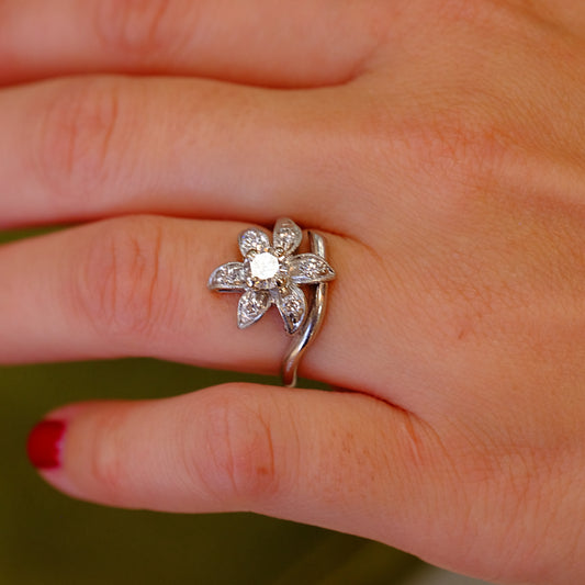 Platinum and Diamond Flower Ring