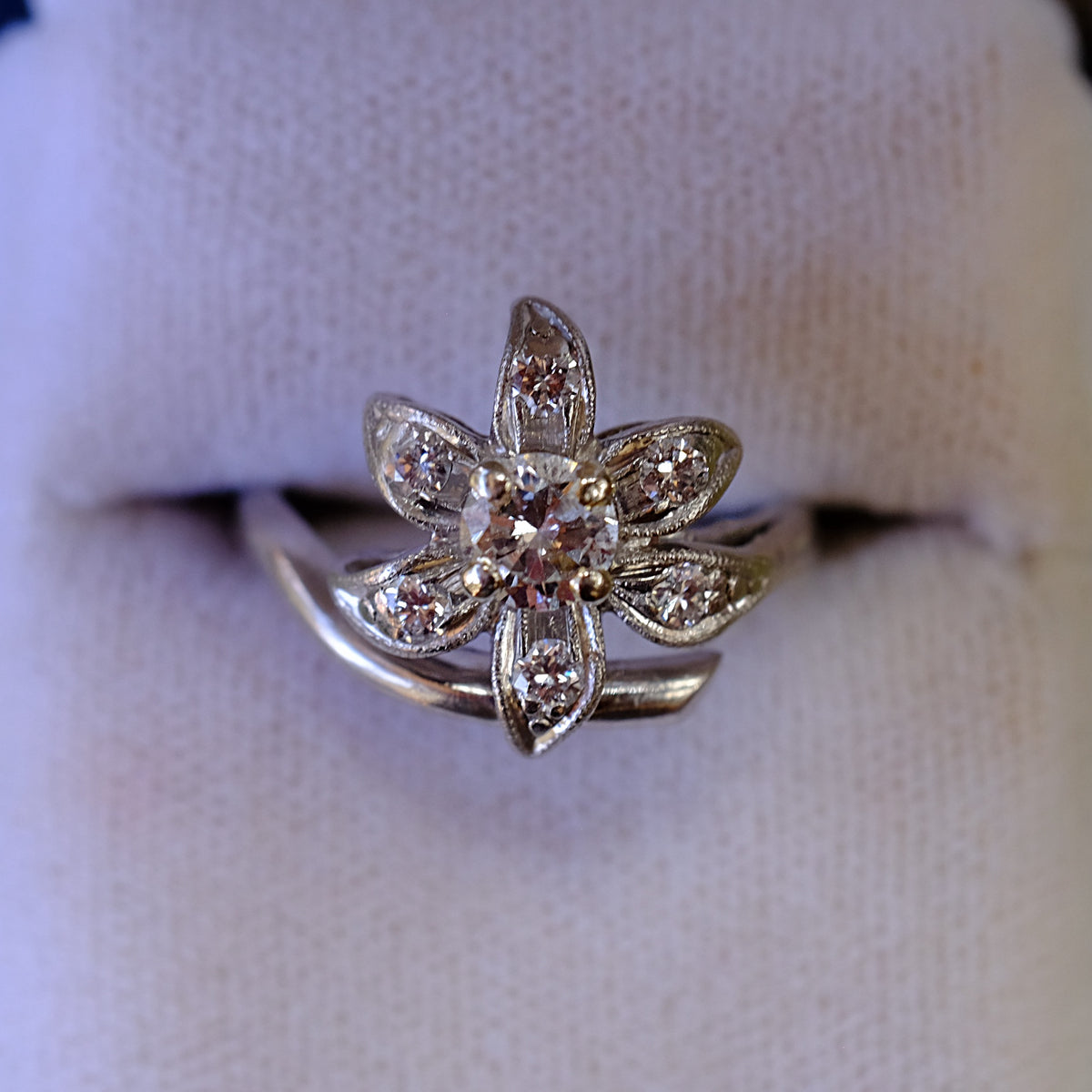 Platinum and Diamond Flower Ring