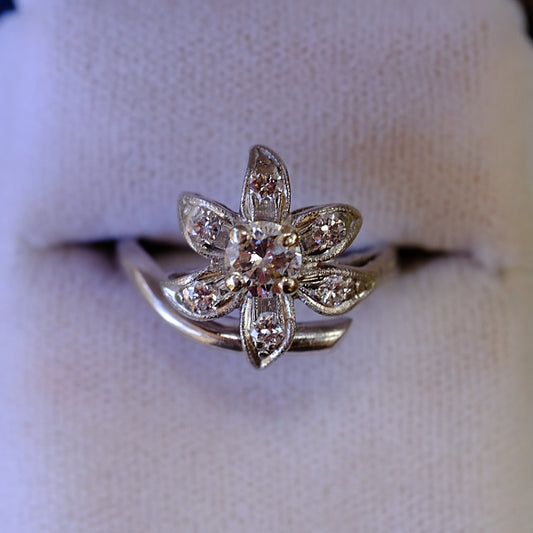 Platinum and Diamond Flower Ring