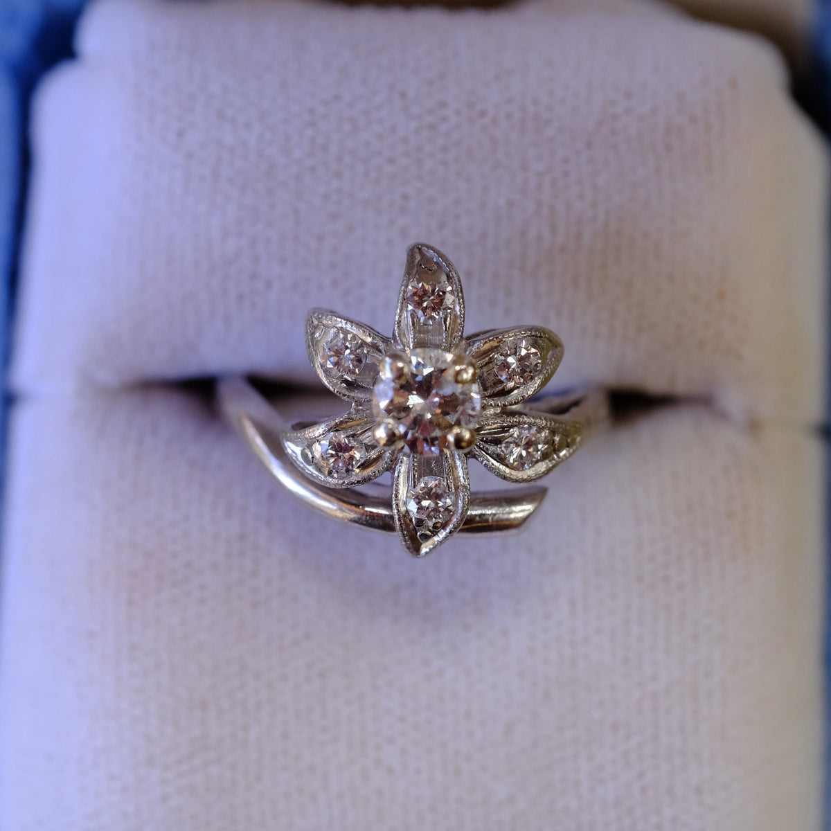 Platinum and Diamond Flower Ring
