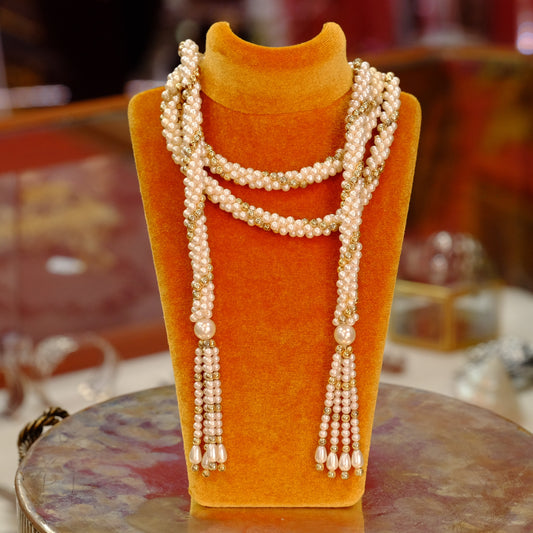 Vintage Tassel Seed Pearl Necklace 1970s