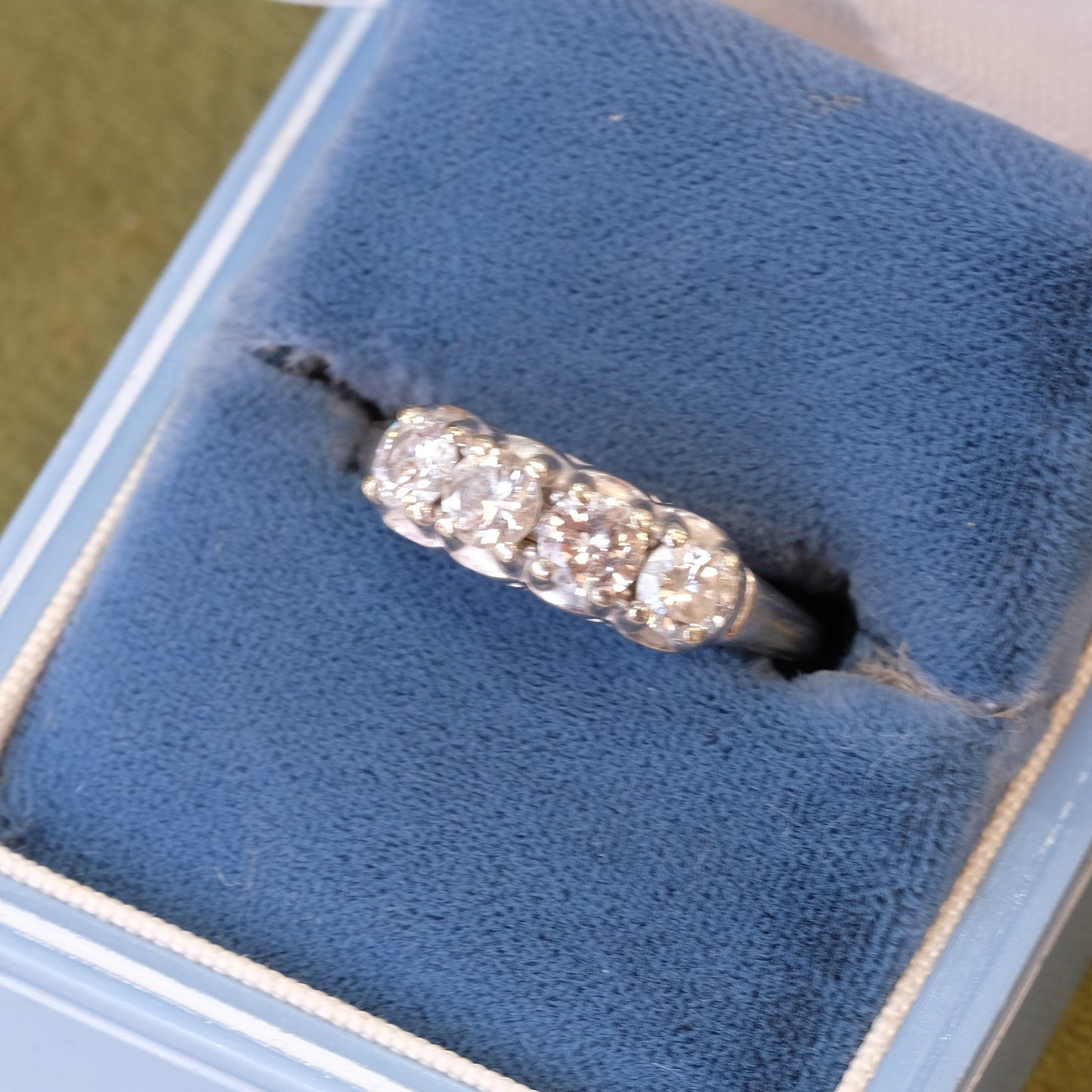 14k White Gold four Diamond Ring