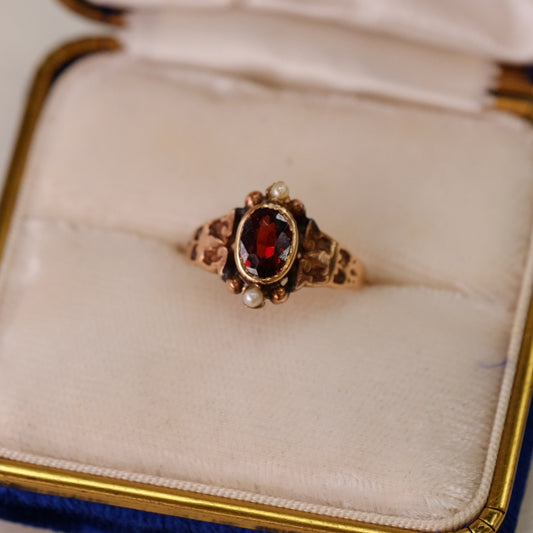 Victorian 10K Rose Gold Garnet Ring