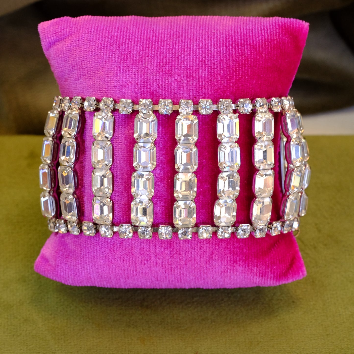 Wide Clear Rhinestone Bracelet 1960s