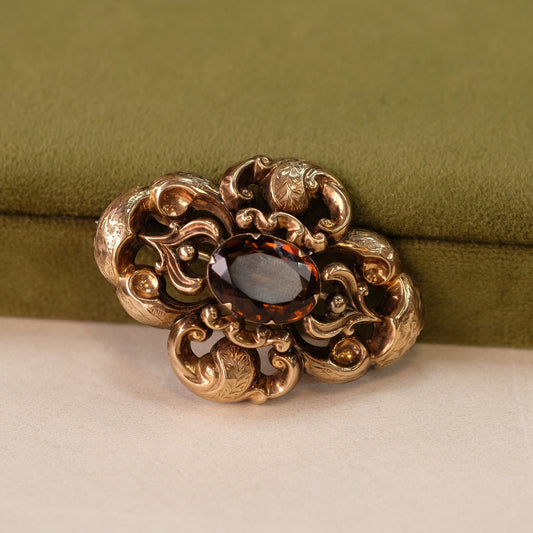 Victorian 9k gold Brooch and pendant with Citrine gemstone