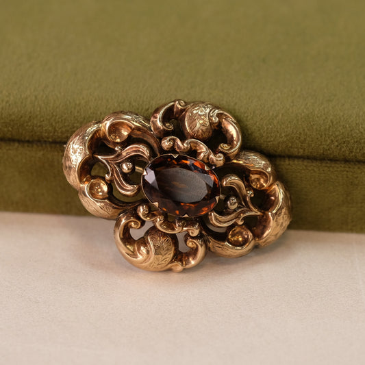 Victorian 9k gold Brooch and pendant with Citrine gemstone