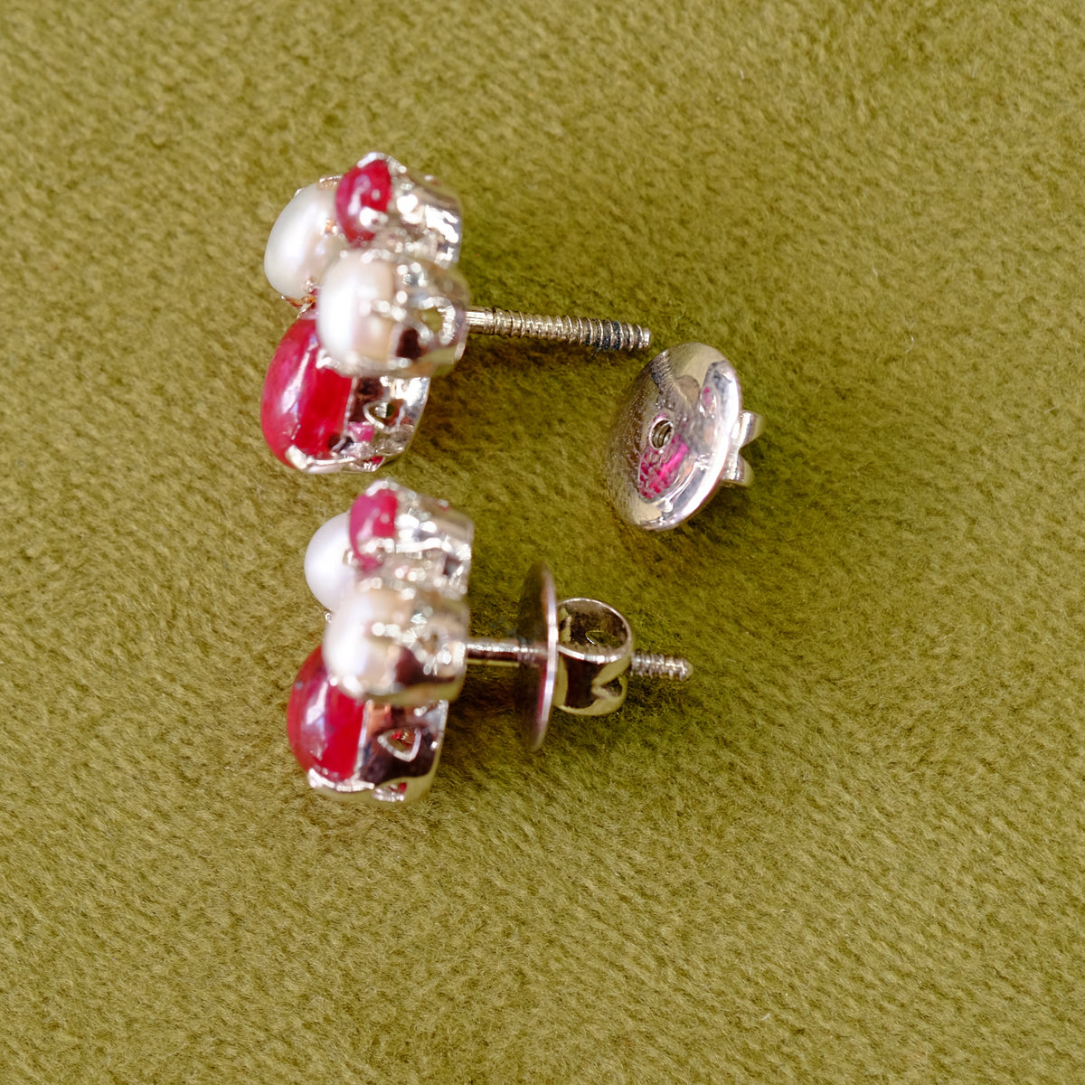Pearl and Ruby Diamond Earrings