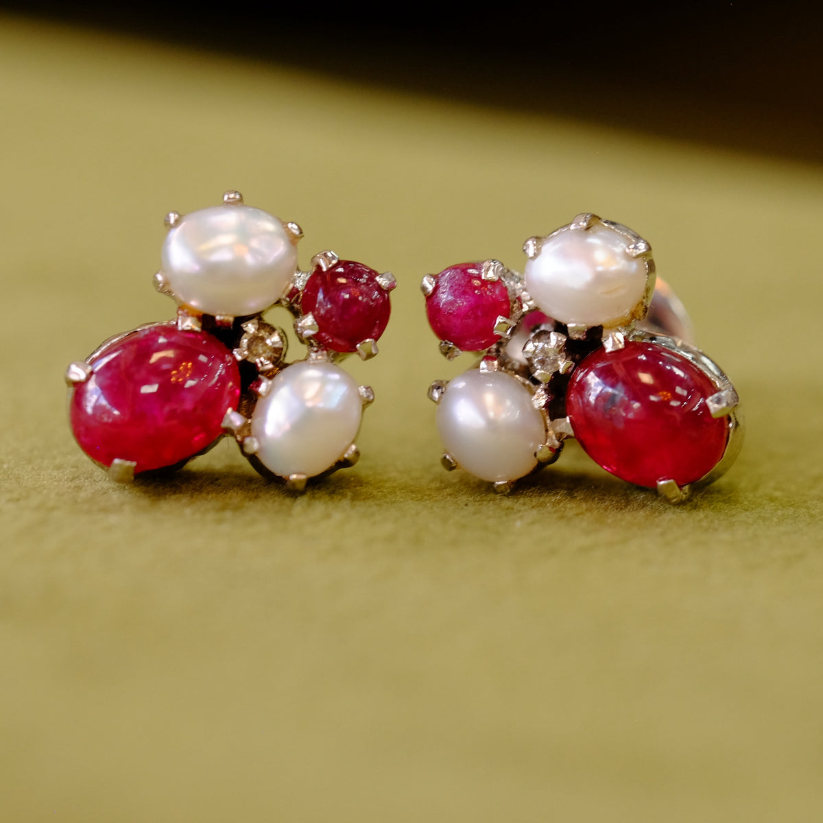 Pearl and Ruby Diamond Earrings