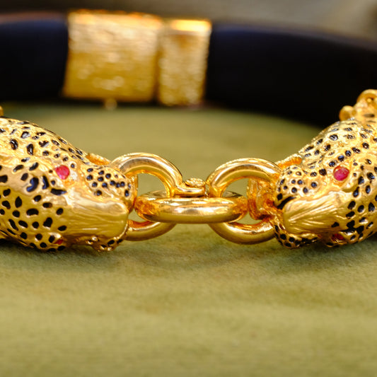 1980's Panther Bracelet with Black Enamel