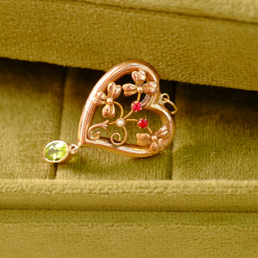 9k Art Nouveau Heart with Peridot Pendant