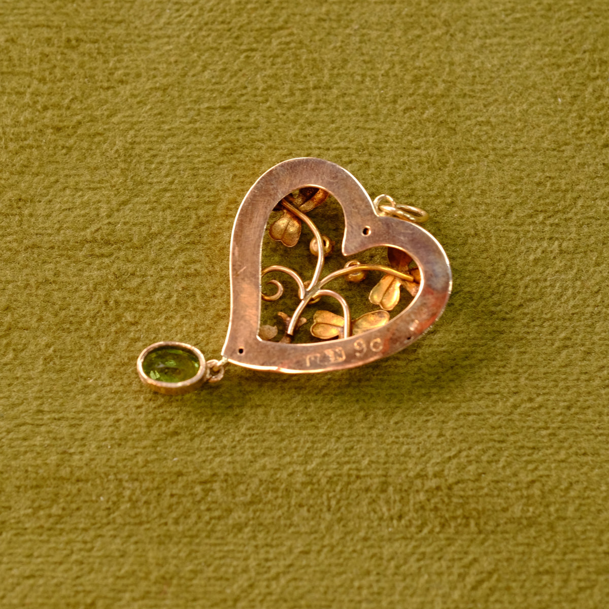 9k Art Nouveau Heart with Peridot Pendant