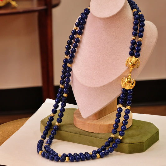 Kenneth Jay Lane Faux Lapis Ram Clasp Double Row Beads 1990s