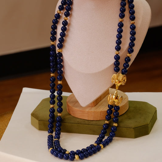 Kenneth Jay Lane Faux Lapis Ram Clasp Double Row Beads 1990s