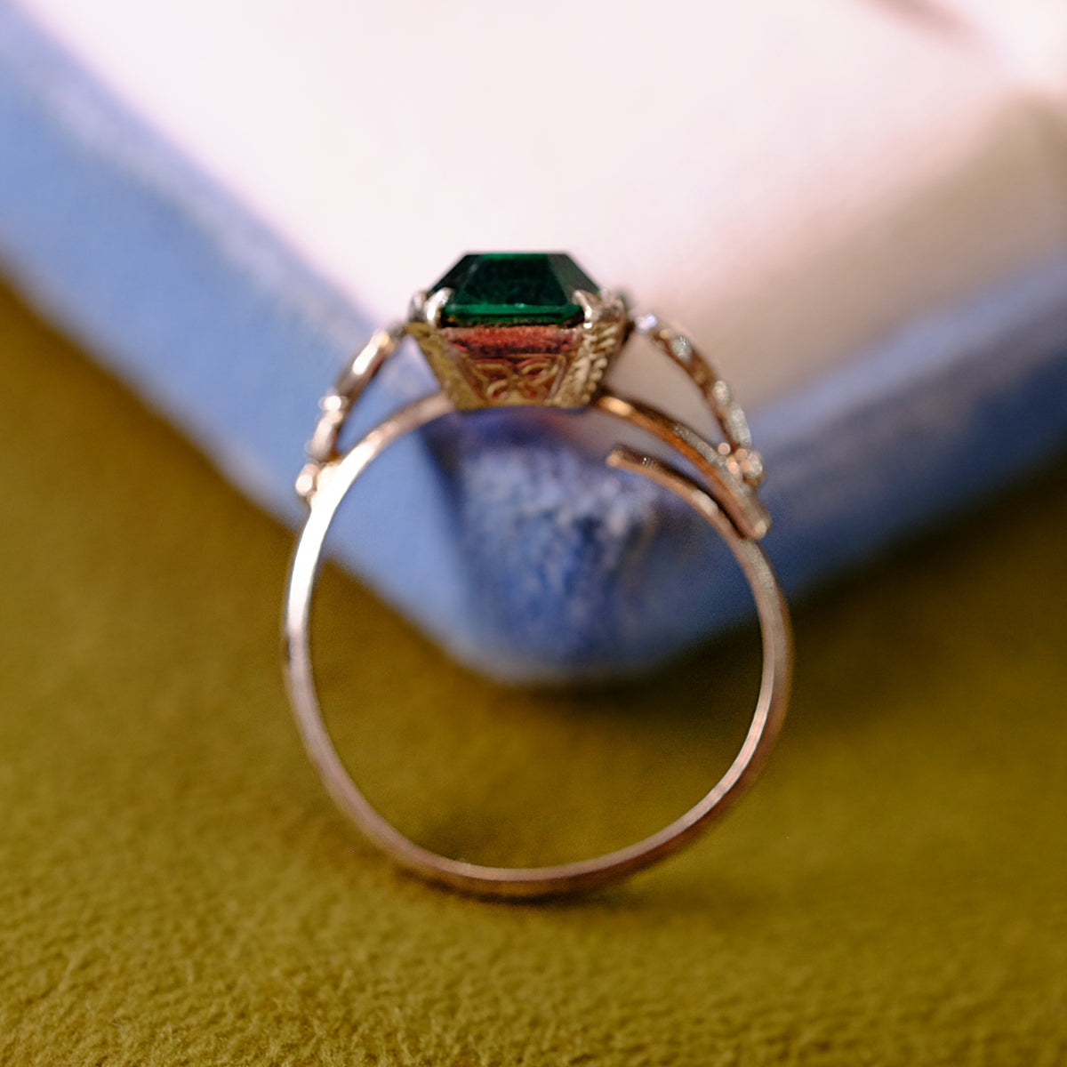 Vintage Sterling Ring with Green Glass