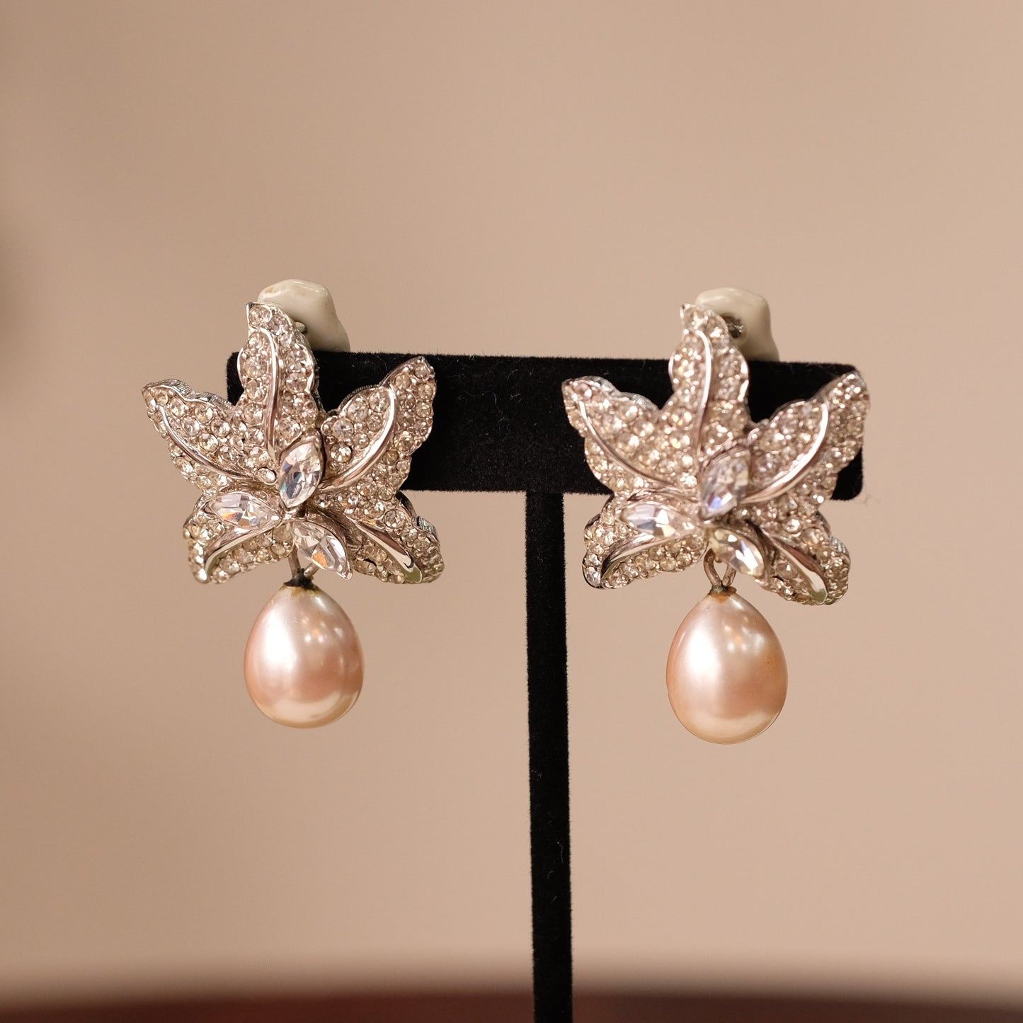 Ciner Starfish and Rhinestone Dangle Clip on Earrings