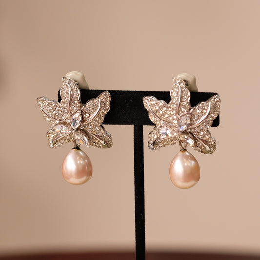 Ciner Starfish and Rhinestone Dangle Clip on Earrings