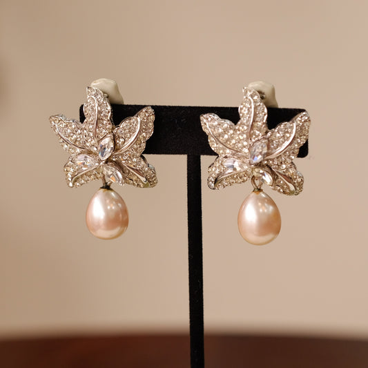 Ciner Starfish and Rhinestone Dangle Clip on Earrings