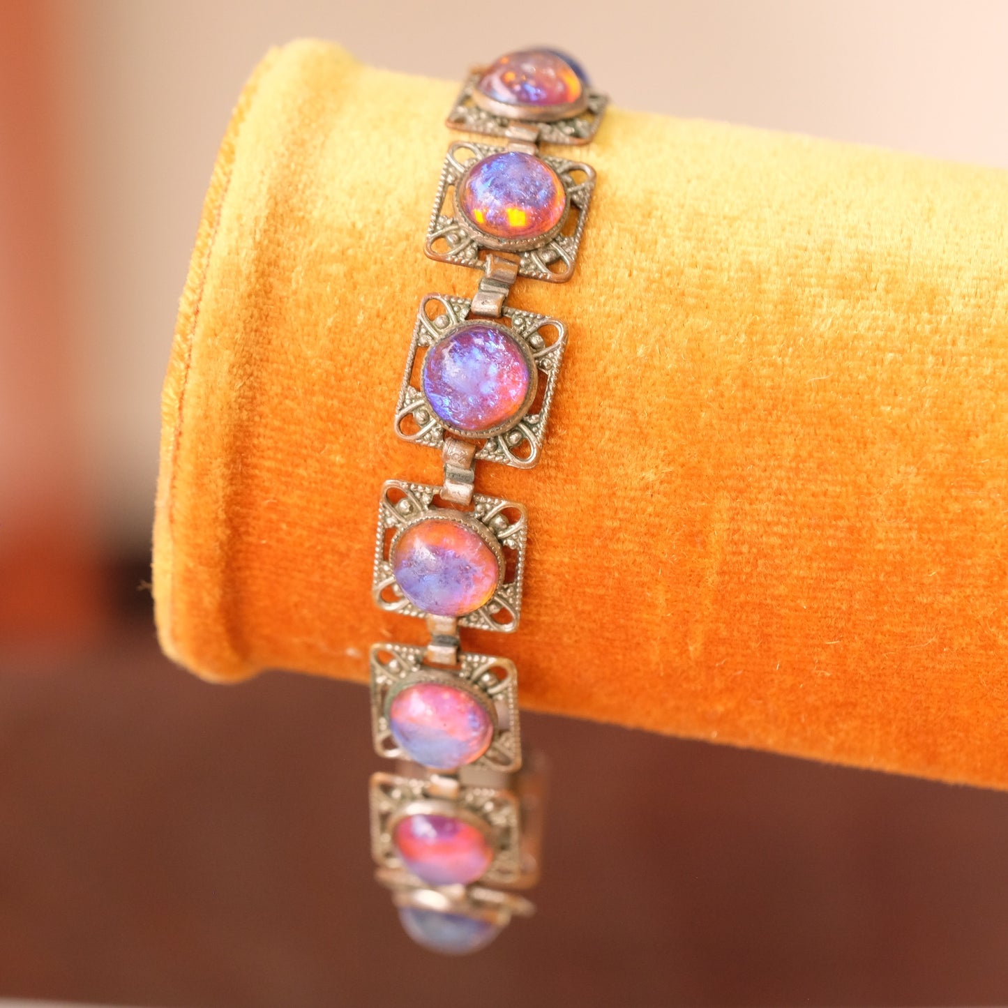 Antique Czech Filigree Jelly Faux Opals Bracelet