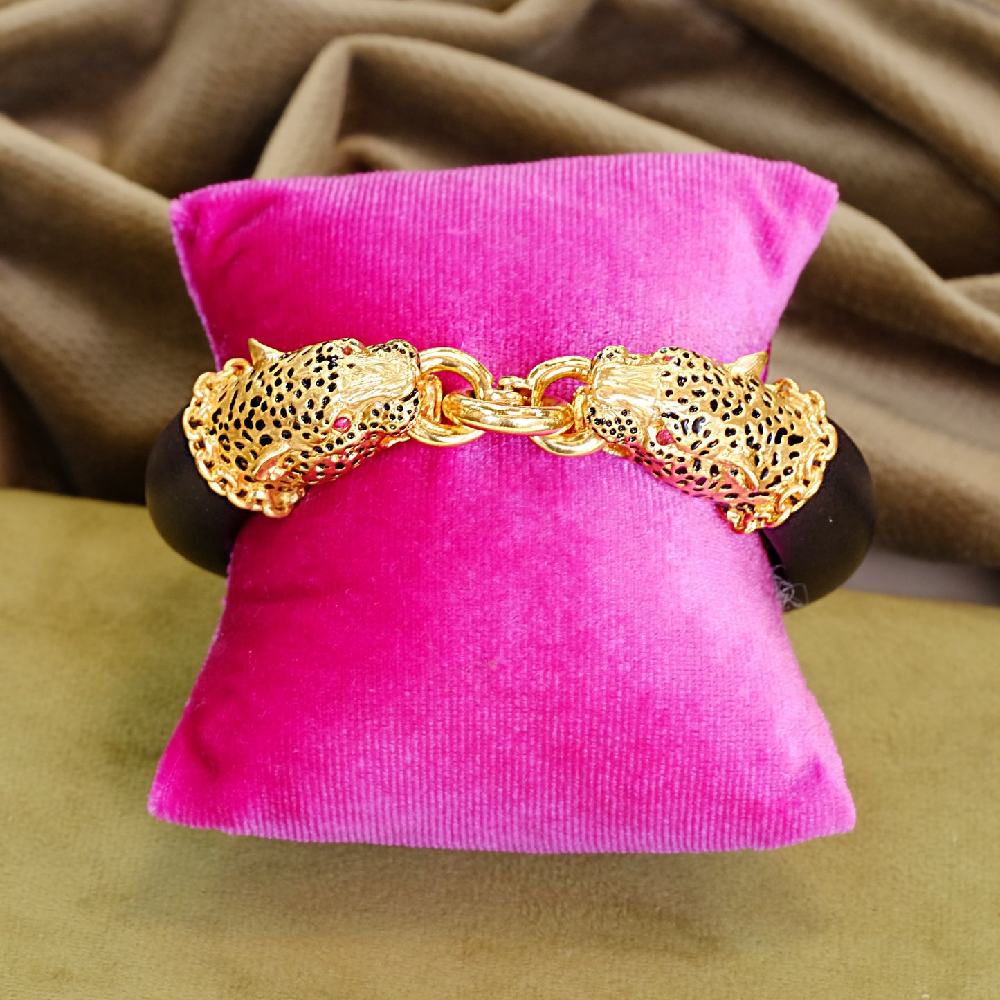 1980's Panther Bracelet with Black Enamel