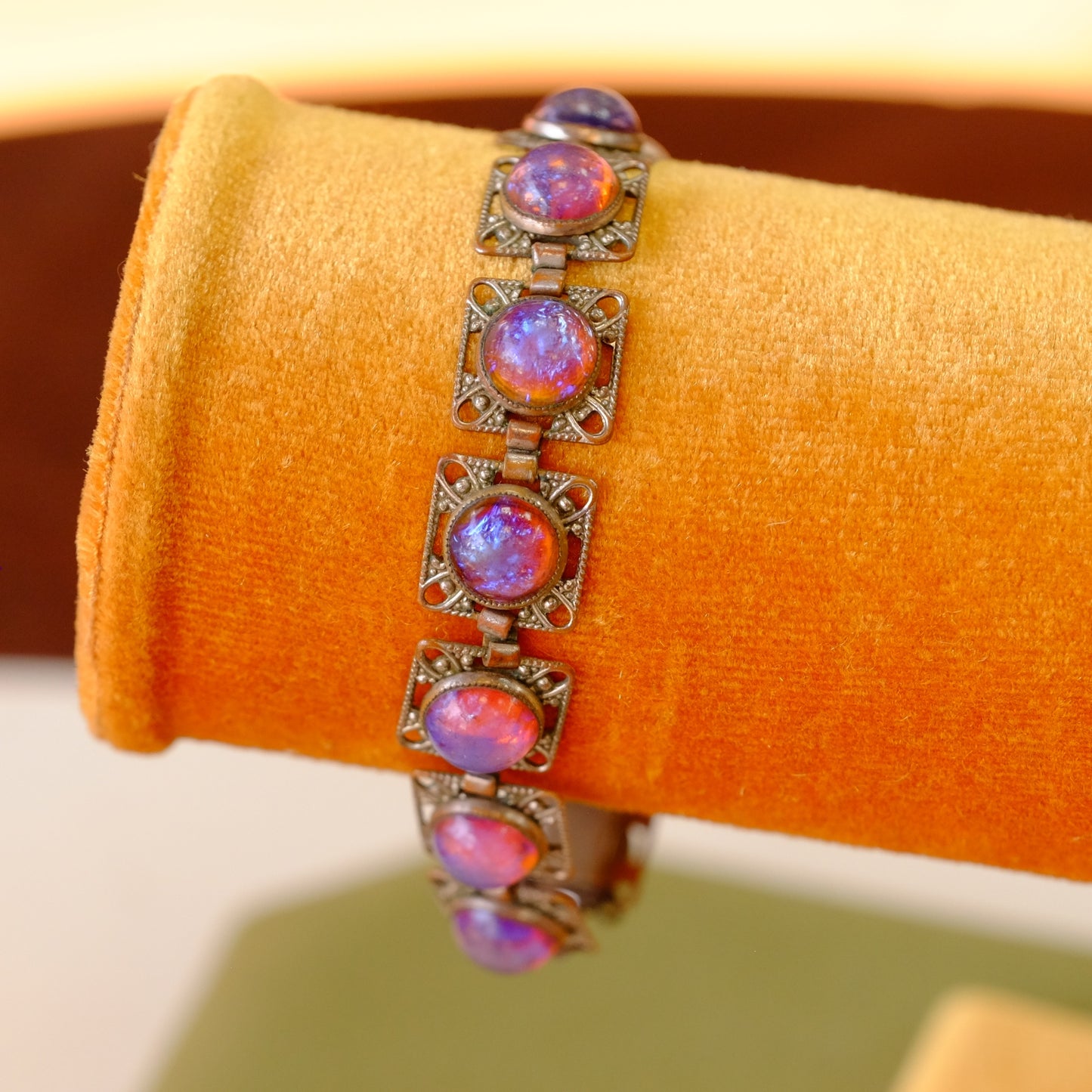 Antique Czech Filigree Jelly Faux Opals Bracelet