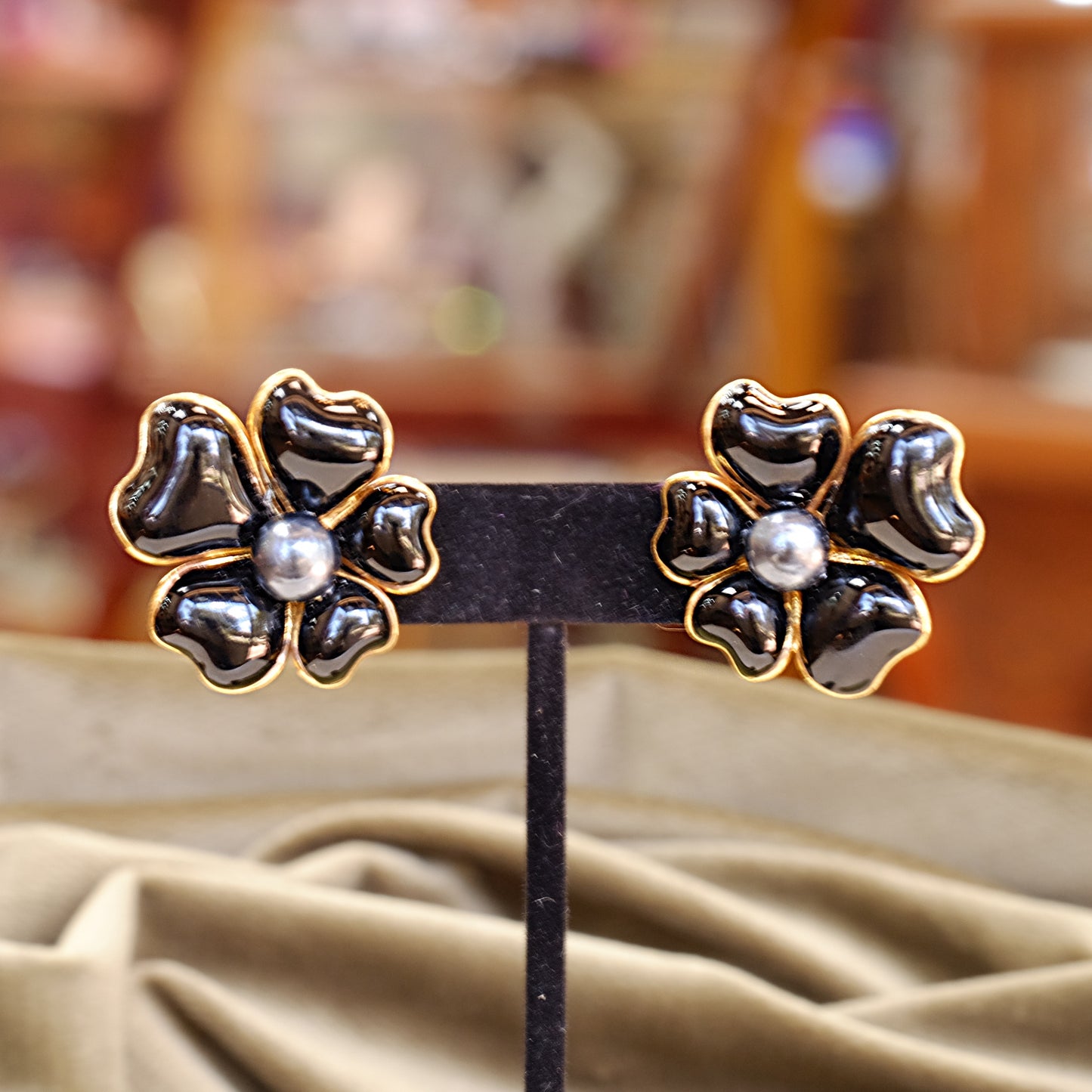 Gripoix Paris Black Flower Clip-Ons