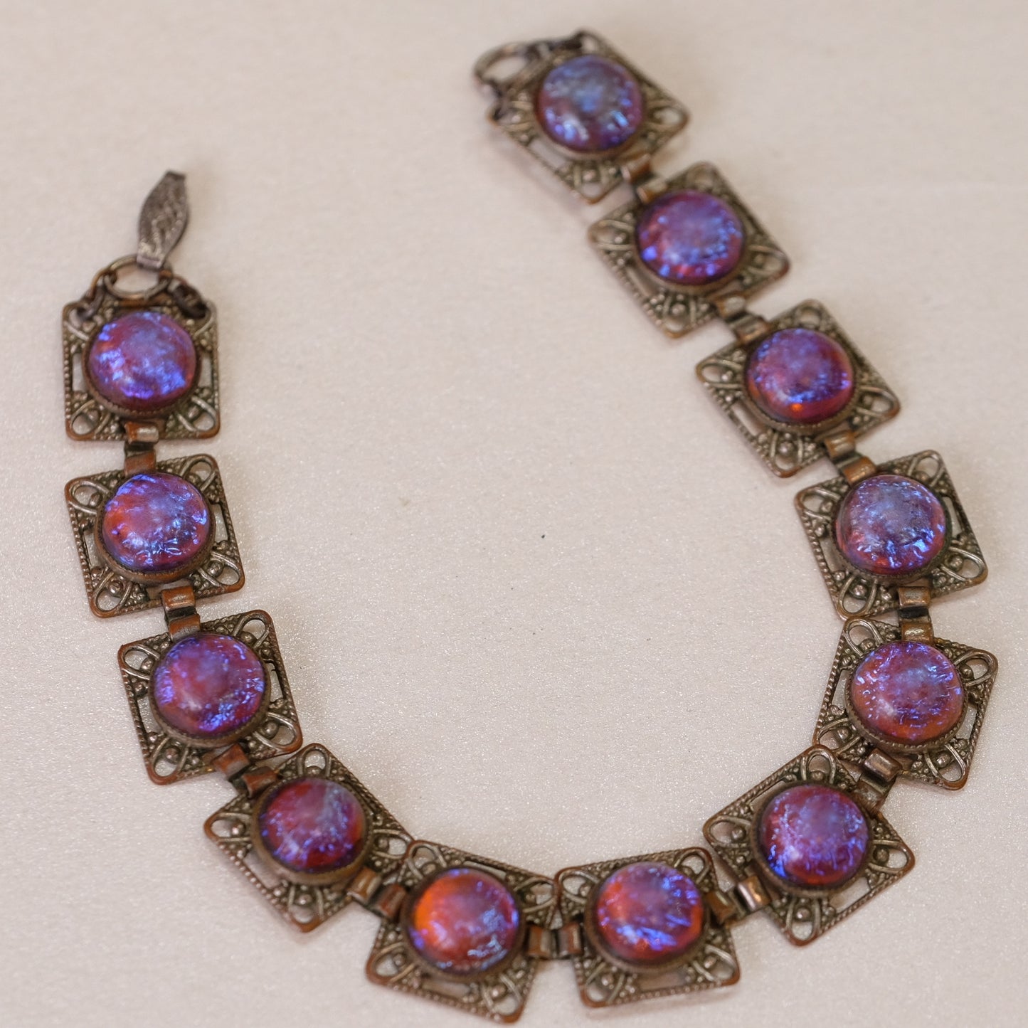 Antique Czech Filigree Jelly Faux Opals Bracelet