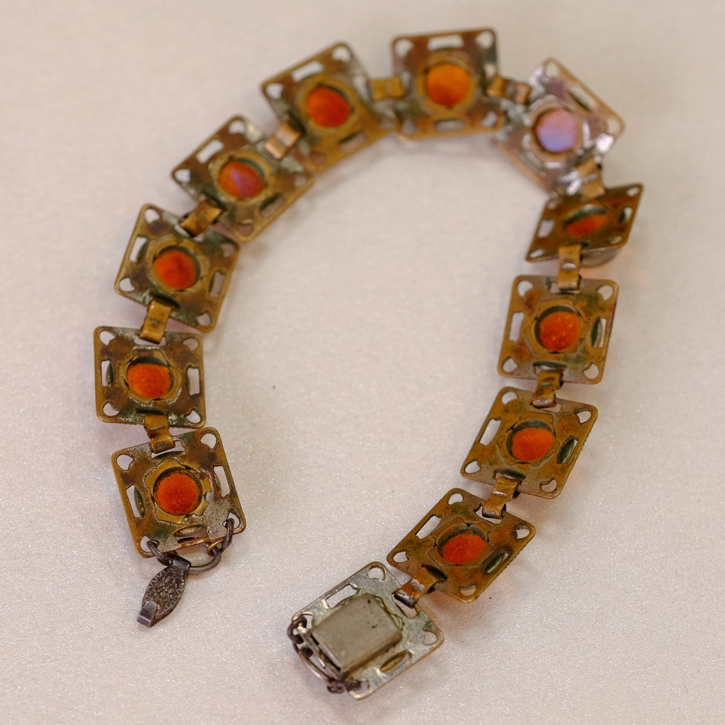 Antique Czech Filigree Jelly Faux Opals Bracelet