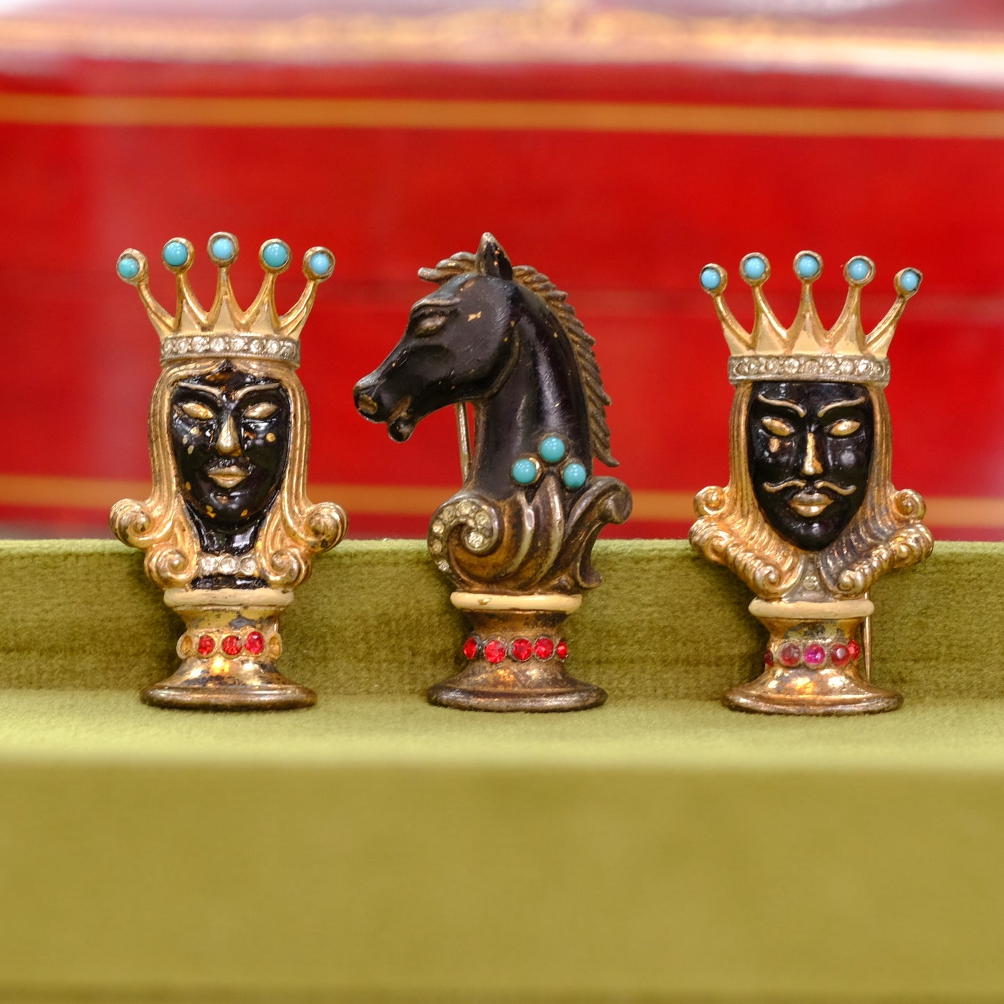 Collectible Trifari Sterling Chess Trio Set Dress Clip 1940s
