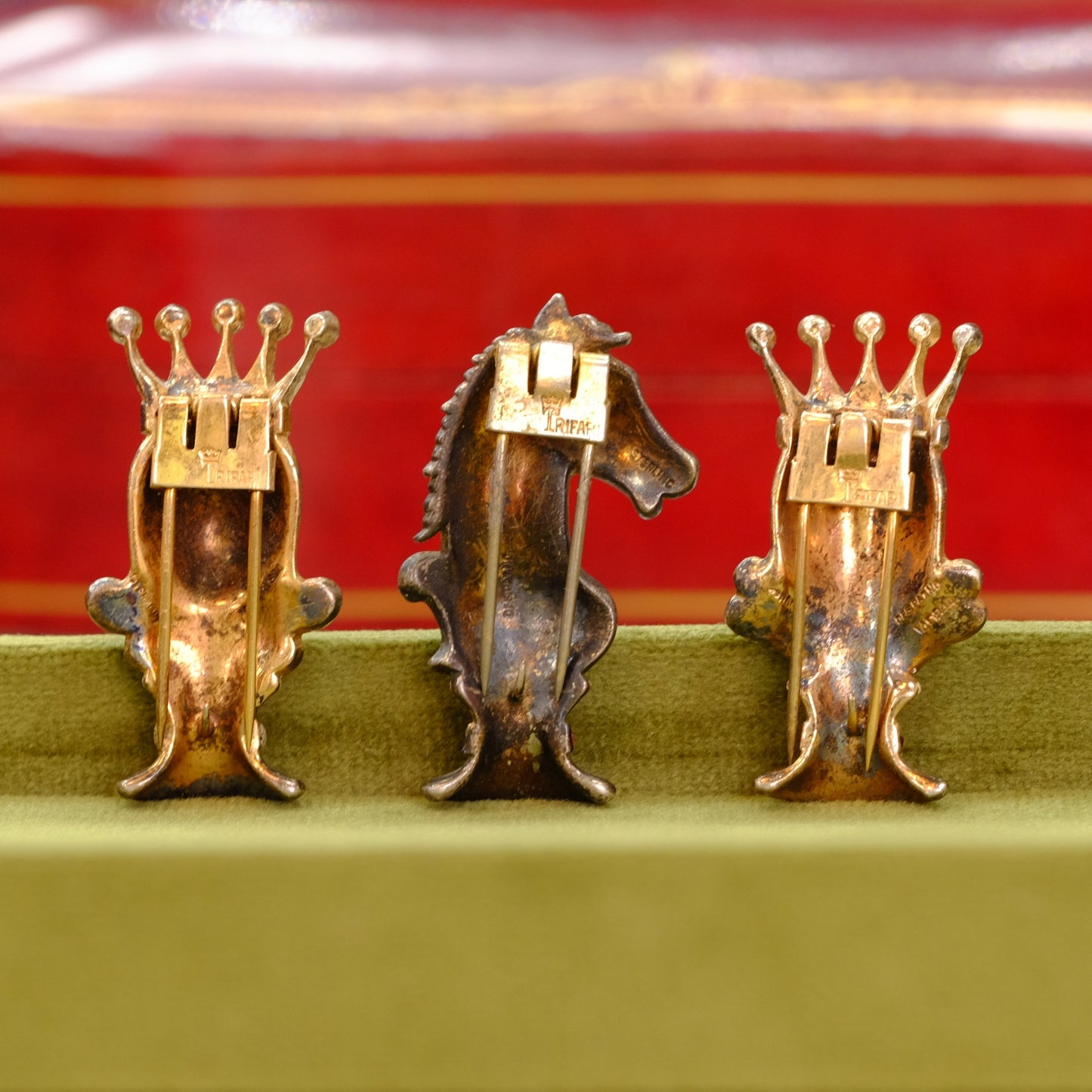 Collectible Trifari Sterling Chess Trio Set Dress Clip 1940s