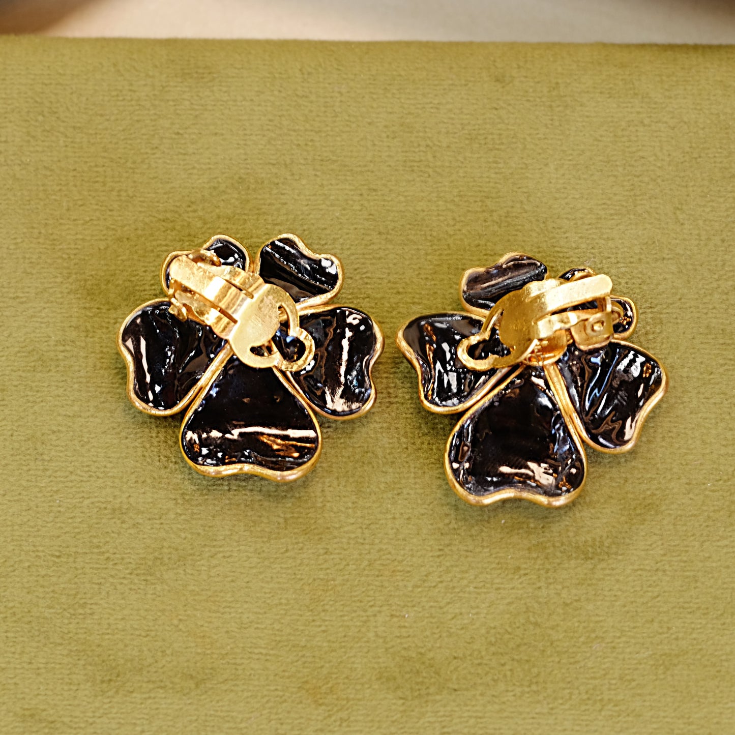 Gripoix Paris Black Flower Clip-Ons
