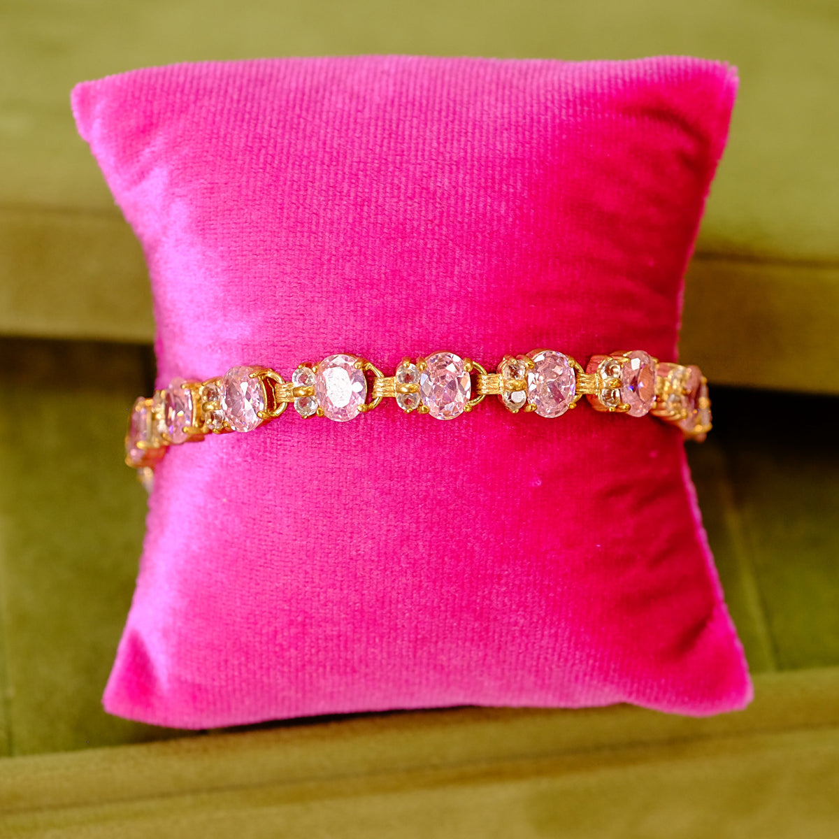 Vintage Crystal Pink Gold Tone Bracelet